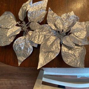 Silver glitter poinsettia clip on flowers